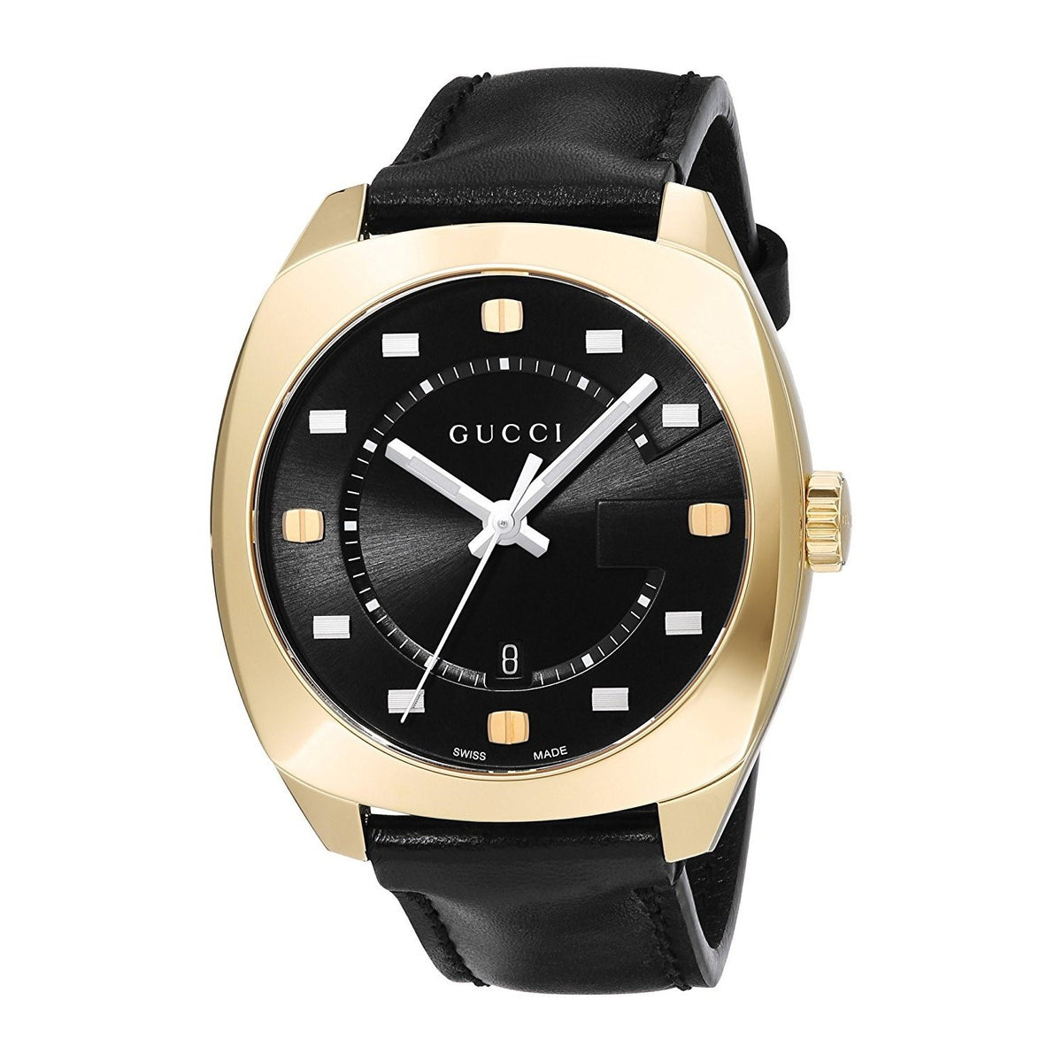 Gucci Men&#39;s YA142310 GG2570 Large Black Leather Watch