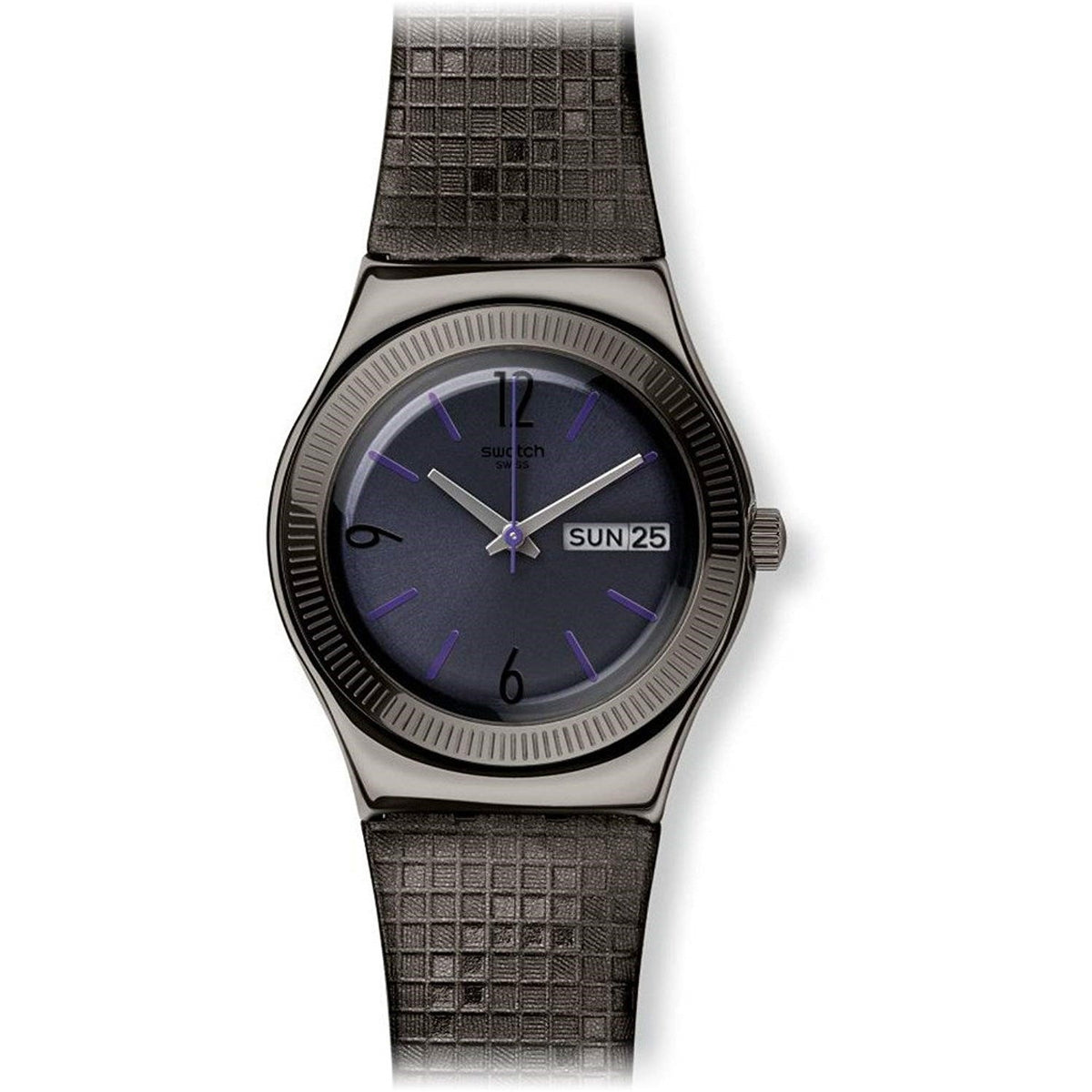 Swatch Women's YLM700 Irony London Smoke Black Leather Watch