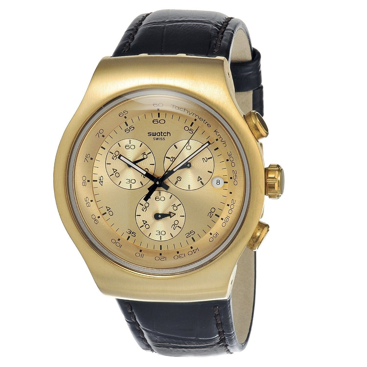 Swatch Men&#39;s YOG402 Irony The Chrono Chronograph Brown Leather Watch