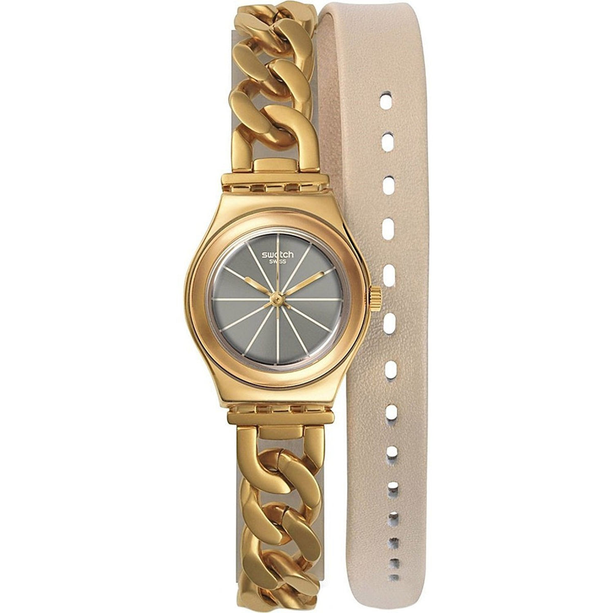 Swatch Women&#39;s YSG139 Irony Double ME Gold-Tone Stainless Steel Watch