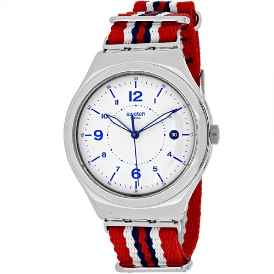 Swatch Unisex YWS407 Irony New Beach Red blue and white Nylon Watch